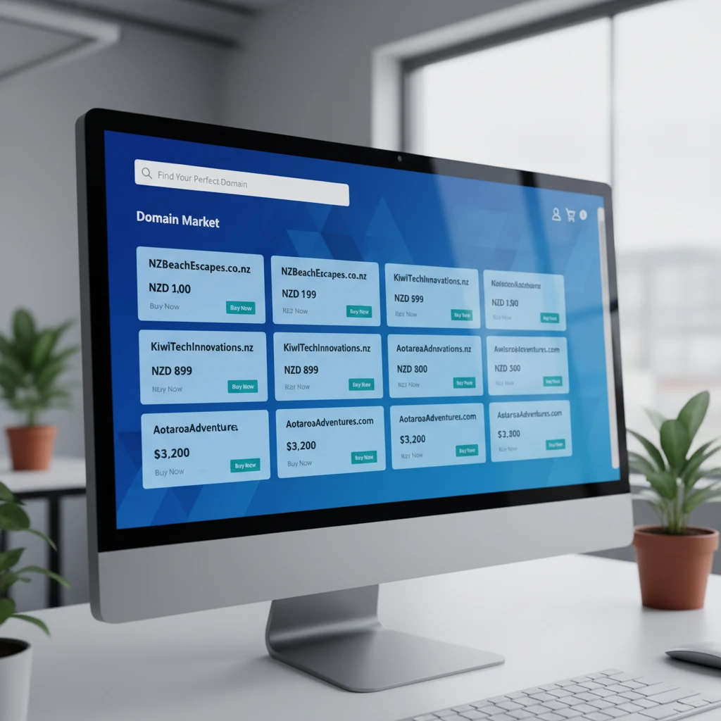 Digital marketplace showing NZ domain names for sale