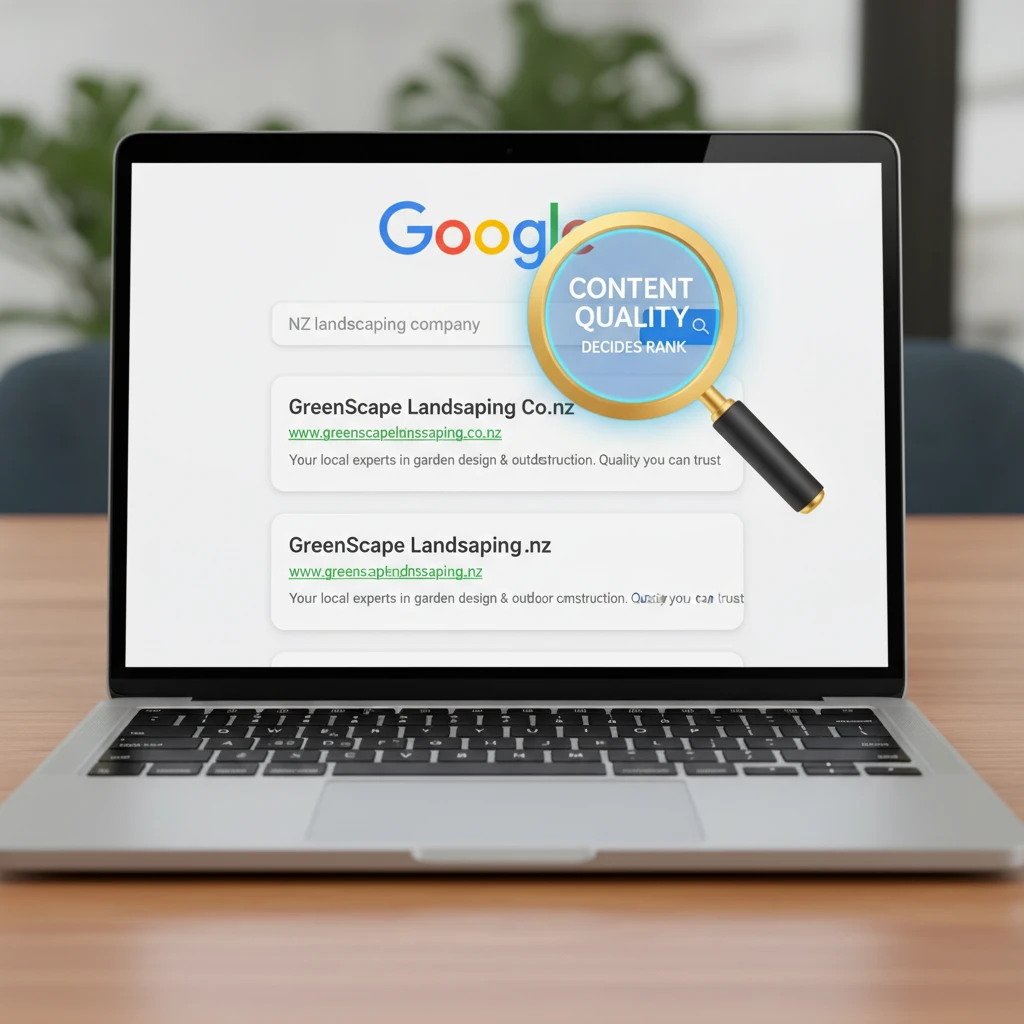 Google search results showing .co.nz and .nz domains ranking equally based on content.
